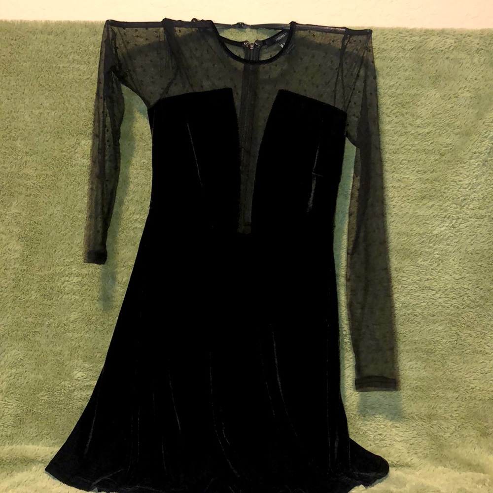 Forever 21 Black Velvet Dress w/ lace sleeves